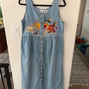 Vintage Disney store Winnie the Pooh denim jumper dress - Rabbit and friends